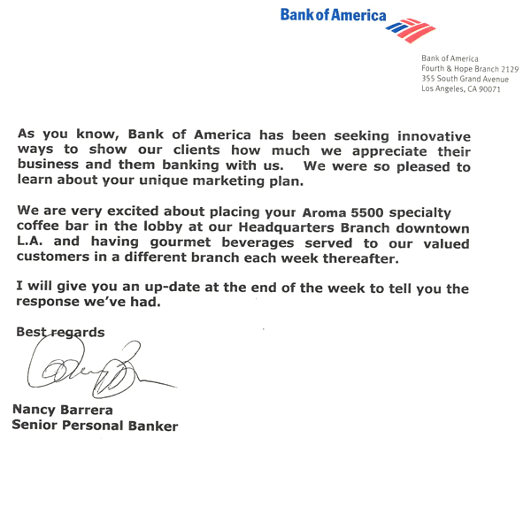 review letter from Bank of America regarding our free customer appreciation offer.